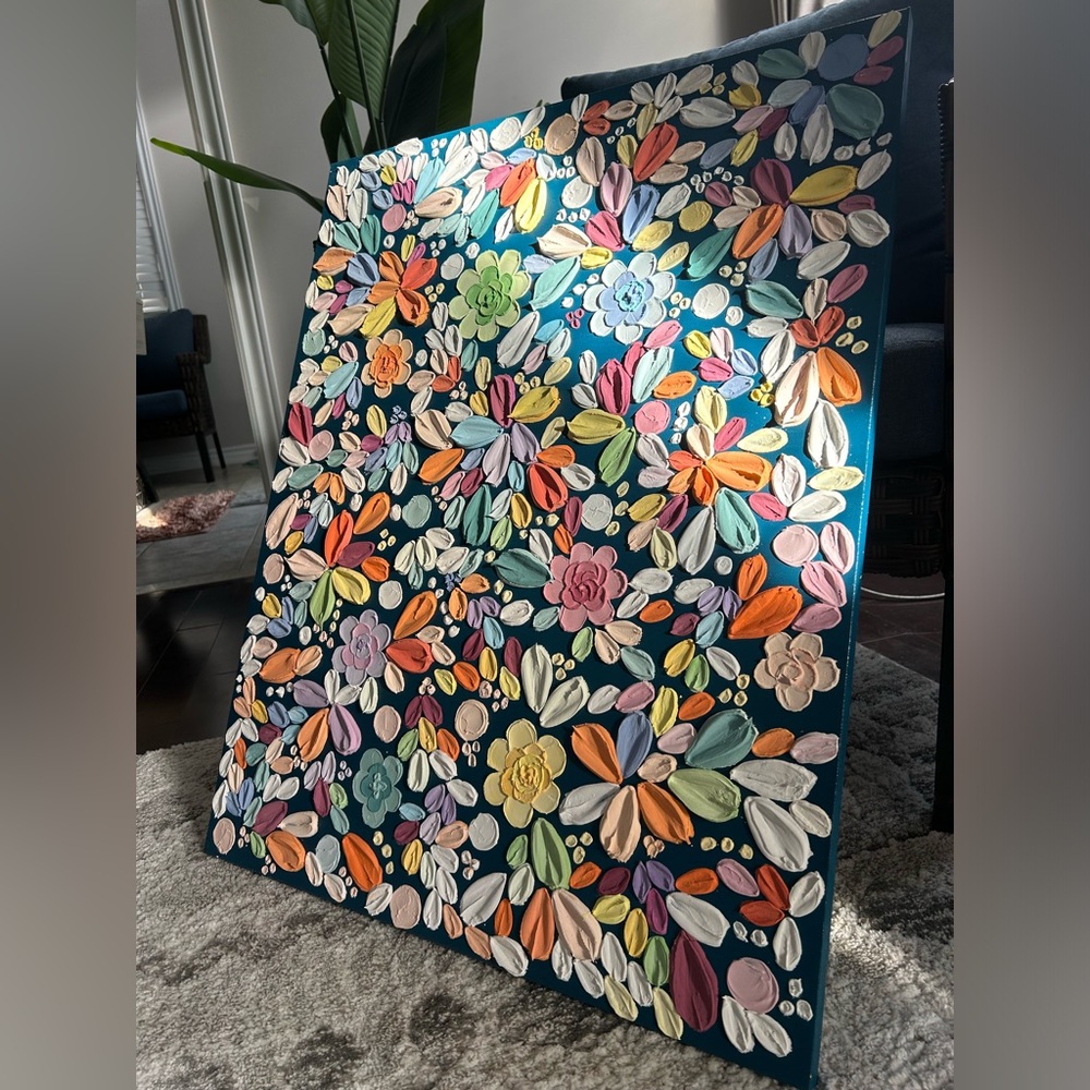 Large textured floral handmade art